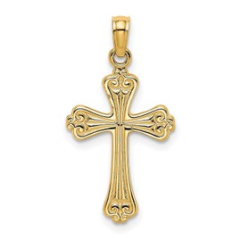 Jewelry Affairs 14K Real Yellow Gold Engraved Cross Charm Pendant