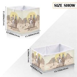Ollabaky Western Desert Cowboy Cube Storage Bin, Foldable Canvas Storage Cube Basket Cloth Organizer Box with Handle for Closet Shelves, Nursery Storage Toy Bin - R