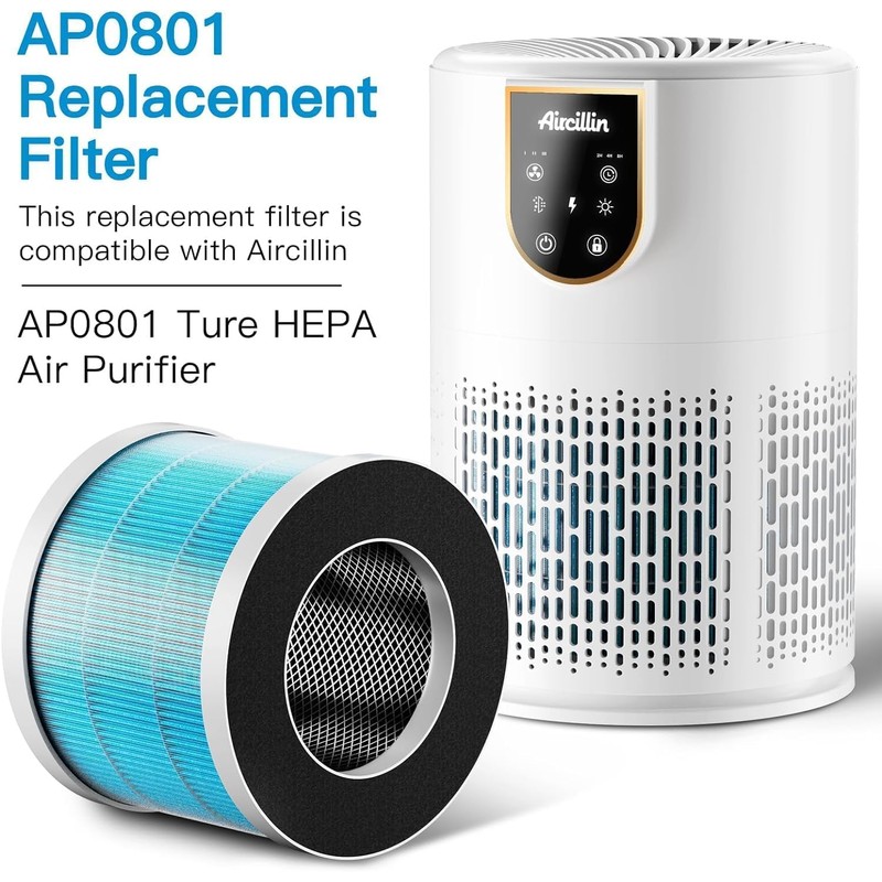 Aircillin 2 Pack Air Purifier AP0801 Replacement Filters, H13 True
