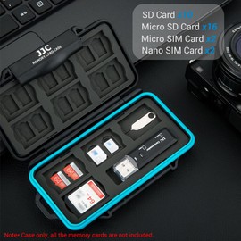 JJC 30 Slots Memory Card Case Holder Storage for 10 SD SDHC SDXC Card, 16 Micro SD TF Card, 2 Micro SIM Card and 2 Nano SIM Card with USB 3.0 Card Reader, Water-Resistant & Shockproof