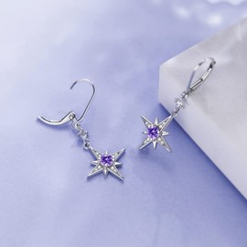 REDSUN Moonstone Earrings 925 Sterling Silver Eight Pointed Star Star/Moonhanging Earrings Rainbow Moonstone Jewelry for Girls Mother Daughter Ladies Girlfriend Gift