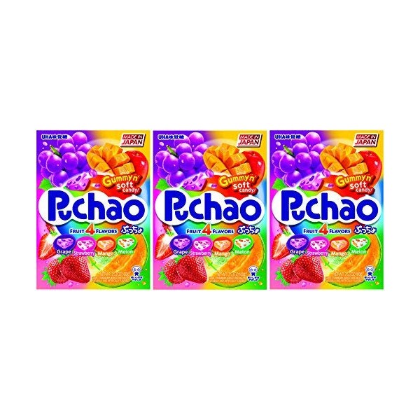 Puchao Gummy n' Soft Candy, 4 Fruits Flavors, 3.53 Ounces, Pack of 3-SET OF 4
