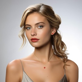 EVEVIC Lotus Flower Necklace Earrings Set for Women 14K Gold Plated Hypoallergenic Jewelry Sets, Brass 14K Gold, no