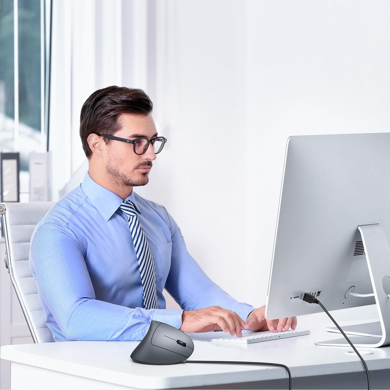 TECKNET Wired Ergonomic Mouse, 6400 DPI Vertical Mice 6 Buttons