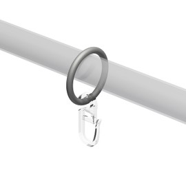 Interdeco Gardinenstangen Ringe mit Faltenhaken, Gardinenringe in Silbergrau (Kunststoff) für 16 mm Ø (10 Stück)