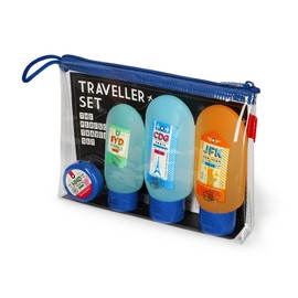 LEGAMI - Travel Set of 3 Bottles (2 x 100ml and 1 x 60ml) 1 Spatula and 1 Pot (30ml) Airport Regulations Removable and Waterproof Labels