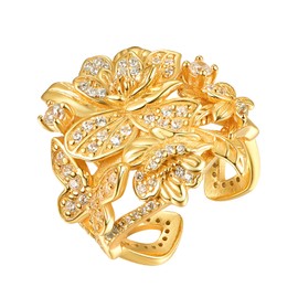 Butterfly Flower Rings for Women 925 Sterling Sliver Cocktail Ring Adjustable Cubic Zirconia Butterfly Wrap Statement Engagement Ring Wedding Jewelry Gift