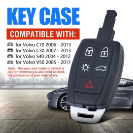 Keymall Carcasa de repuesto para llave de entrada sin llave para Volvo C70 C30 S40 V50 5 botones KR55WK49259, solo una funda de llave