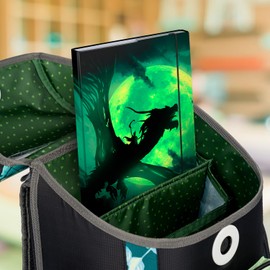 Baagl Notebook Box for School Bag A4 - Collection Folder for Children with Elastic Band and Inner Flaps - Folder Folder with Elastic Band for Boys (Dragon)