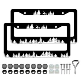 Forest License Plate Frame - 2PCS Cute Deer Aluminum Metal License Plate Holder, Rust-Proof Waterproof Car Decorative Tag Frames for Standard Us 12x6 Inch