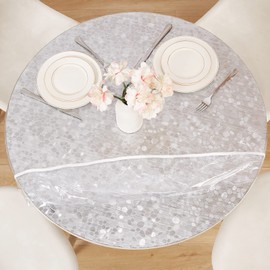 Clear Round Vinyl Fitted Tablecloth,Waterproof Oilcloth Heavy Duty Elasticized Table Cover Elastic Edge Design,Plastic Tablecloth Protector for Round Table, Suitable for table 40 - 44 inch Diameter