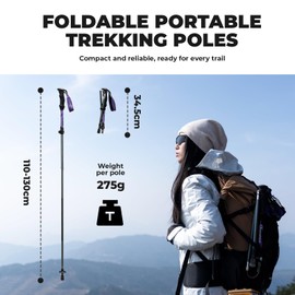 Qunature Hiking Poles Foldable Trekking Poles Lightweight Foldable 7075 Aluminium 110-130 cm for Men and Women Hiking Outdoor Ski Purple 1 Pair