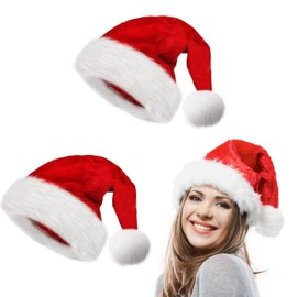 obqo Pack of 2 Adult Christmas Hats - Fluffy Plush Santa Hat for Women Men Extra Thick Velvet Santa Claus Hat for Teenagers Christmas Party Christmas Accessories