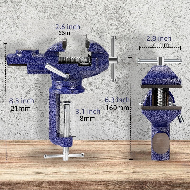 Table Vise, 3" Bench Vise Universal Rotate 360° Work Clamp-On