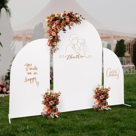 DYNAMI Set of 3 Wedding Arch Backdrop Stand with Cover(7.2ft+5.2ft+5.2ft),Metal Arched Frame for Birthday Party Baby Shower Wedding Outdoor Indoor Decoration (White Arch Stand w/White Cover)