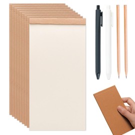 HXSYKJDM 9 PCS Flip Book Blank, 14 x 7 cm Blank Notepads, Small Pocket Notebook with 2 Pencil and 2 Pen, Kraft Sketching Flipbooks, Notepad for Taking Notes Reminders Planning Sketching