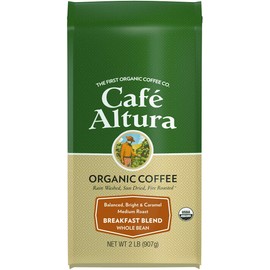Cafe Altura Whole Bean Organic Coffee, Breakfast Blend 32 Ounce