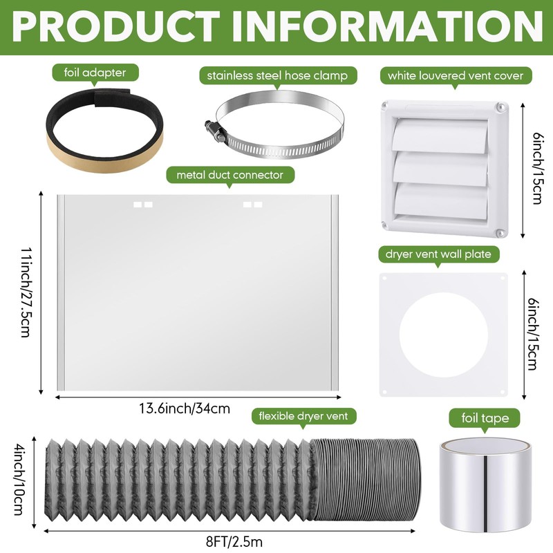 Glooglitter 4 Inch Dryer Vent Kit, Exhaust Ducting Through Wall,Gray