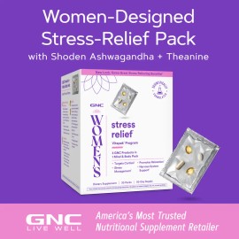 GNC Women’s Stress Relief Vitapak | Cortisol & Stress Support with Ashwagandha, Fish Oil & Multivitamins – 30 Packs