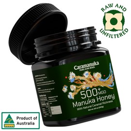 Caramanuka Manuka Honey MGO 500 – 100% Raw & Unfiltered Australian Honey, Independently Lab-Tested for MGO & Glyphosate, Bold Caramel Flavor, 8.8 oz (250g)