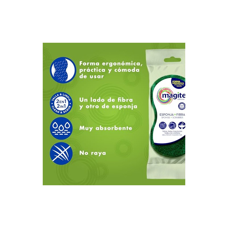 Magitel Esponja Ergonómica Práctica Doble Uso - Fibra Limpieza Profunda,