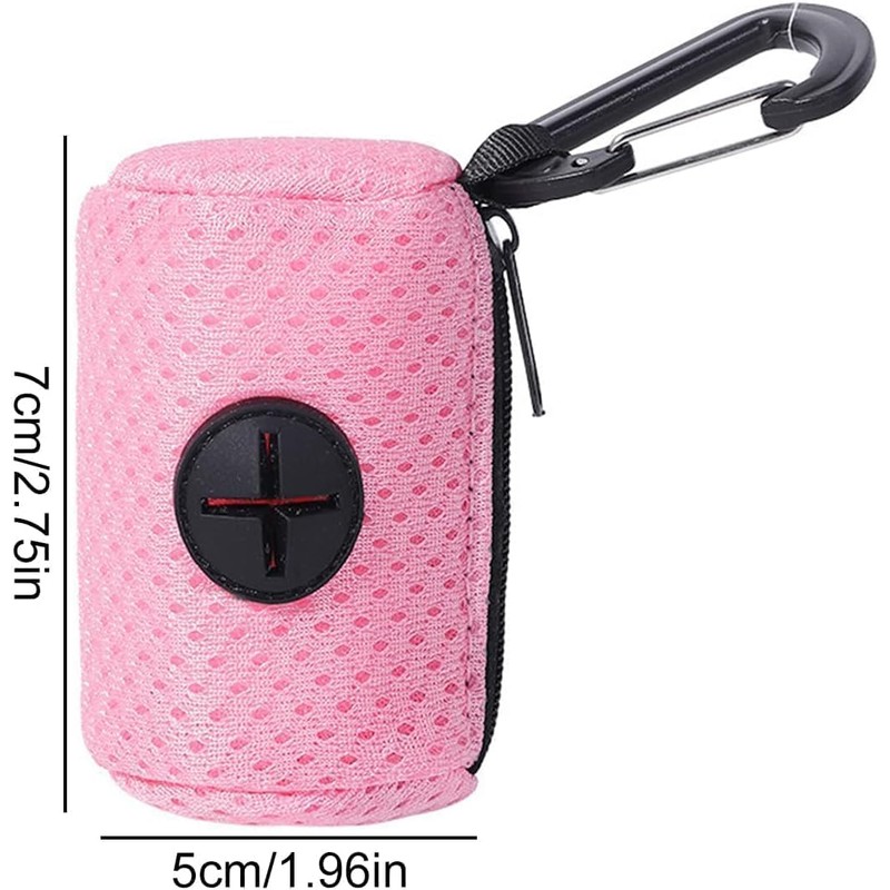 Pink Dog Poop Bag Dispenser, Mesh Fabric, Zippered Waste Bag