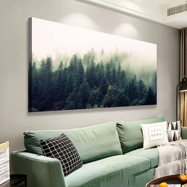 Landscape Wall Art Canvas Prints Natural Scenery Pictures Home Decor Green Forest Tree Painting for Living Room Bedroom Bathroom Kitchen Office Decoration 20x40 Wooden Frames Artwork Hanging Easy