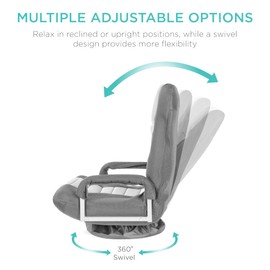 Best Choice Products Swivel Gaming Chair 360 Degree Multipurpose Floor Chair Rocker for TV, Reading, Playing Video Games w/Lumbar Support, Armrest Handles, Adjustable Foldable Backrest - Gray/White