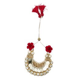 Single Golden Mala Stone Mala Set for Laddu Gopal/Devi Maa/Radha Krishna/Indian Traditional God Goddess Hair Sringar Set Deities Jewellary Set in Red Bag for All God Idol Statue (Size: -2)