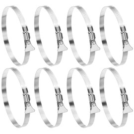 PATIKIL 5-1/2" Stainless Steel Hose Clamp, 8 Pcs 130-152mm (5.2-6Inch) Adjustable Thumb Screw Key Type Clamps Worm Gear Hose Clamp for Dryer Vent Dust Collector Automotive, Silver Tone