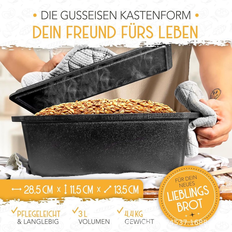 JINYEZI Cast Iron Bread Loaf Pan with Lid - 10x4.7