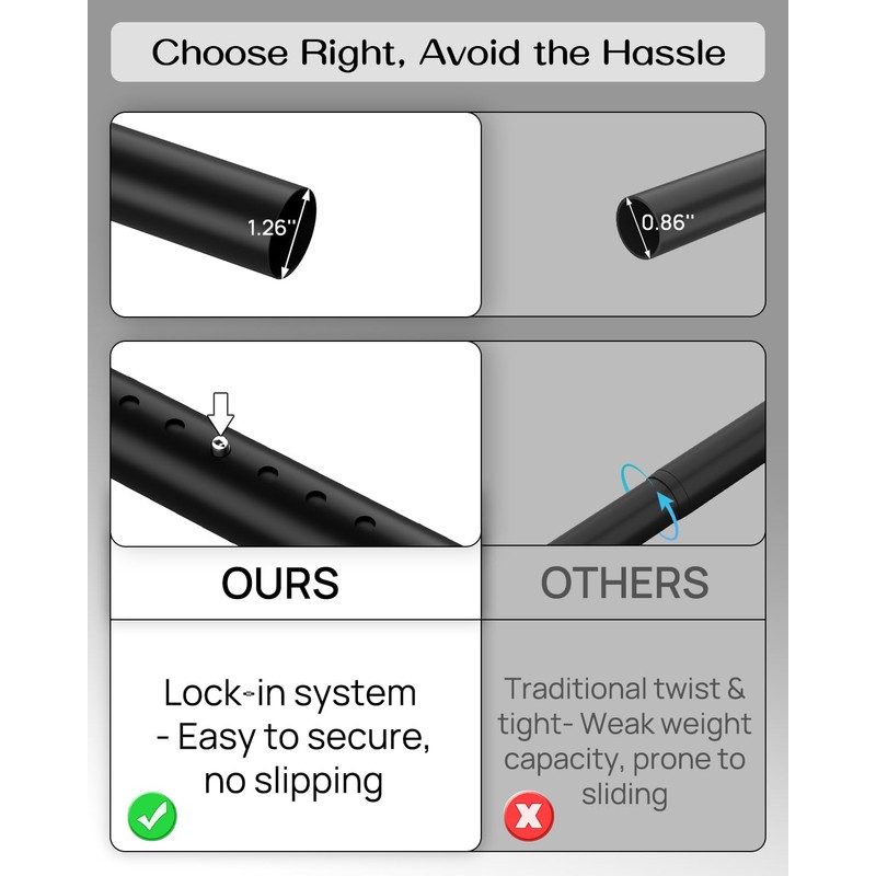 Tension Curtain Rod By EZFurni,123-160 Inches, Heavy Duty Tension Rod,Adjustable