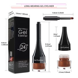 LSxia 2-in-1 Gel Eyeliner Set, Tattoo Eyeliner Waterproof Smudge Proof Eyeliner Gel Eye-liner Pot Cream Eyeliner Tool with Gel Liner Brush, High Pigment Eye Makeup Gel Eye-liners for Women (Copper)