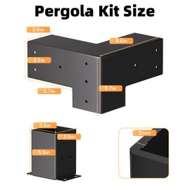 Pergola Kit, Heavy Duty 3-Way Pergola Brackets for 4"x 4" (Actual 3.5" X 3.5") Lumber, DIY Post Base Kit, Easy Installation Wooden Beams for Gazebos, Patio Pergolas, Log Cabin Outdoor