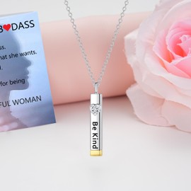 Be Kind of a B Necklace for Women - 925 Sterling Silver Be Kind Necklaces With Hidden Message 14k Gold 3D Vertical Bar Pendant Personality Jewelry Gifts for Friend Sisters