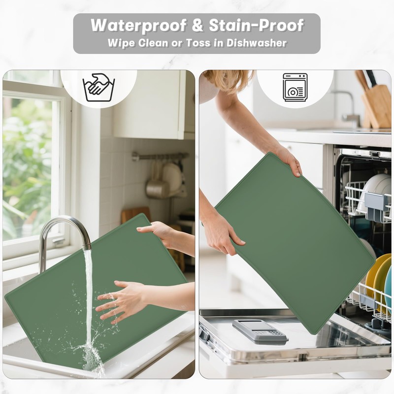Rnivvi Silicone Coffee Mat, 12" x 19" Waterproof Raised Edge