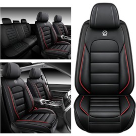 Bitablue Seat Covers for Ford Escape 2001-2025 Nappa Leather Car Seat Cover Compatible Airbag Seat Protector Waterproof Auto Seat Covers(Black&Red,Full Set)