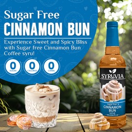 Syruvia Sugar-Free Cinnamon Bun Coffee Syrup - 25.4 fl oz Premium Coffee Flavoring Syrup - 0 Calorie- Kosher Coffee Syrups, Gluten Free, Perfect for Drinks, Soda, Shakes, and More With Pump