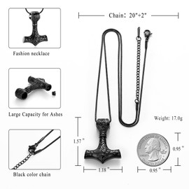 Mjolnir Thors Hammer Cremation Jewelry for Ashes Pendant - Thors Hammer Urn Necklace with Mini Keepsake Urn Memorial Ash Jewelry For Men/Women