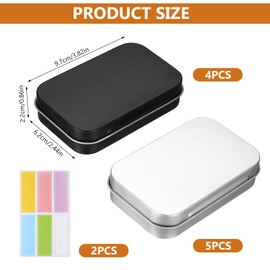 9 Pcs Tins Containers, Metal Tins with Lids, Metal Rectangular Tin Cans, Small Tin Boxes with Hinged Lids, Empty Portable Storage Box for Candy Earrings Key Coins(Black, Silver, 3.7x2.4x0.8")