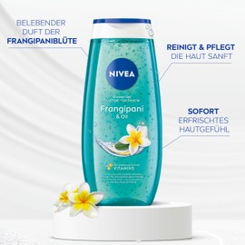NIVEA Frangipani & Oil Duschgel (250 ml), pH-hautneutrale Pflegedusche mit belebendem Duft nach Frangipaniblüte, verwöhnende Dusche mit pflegenden Ölperlen