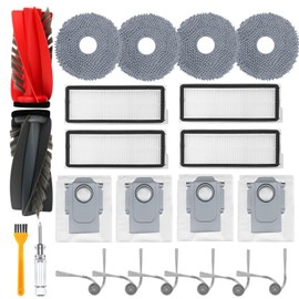 Bibemorol Zubeh?r Ersatzteil f1r Roborock Qrevo Curve/f1r Roborock Qrevo Edge Staubsauger, 1 Paar Hauptb1rste, 4 Hepa Filter, 4 Staubbeutel, 4 Wischpads, 6 Seitenb1rsten, 1 B1rste, 1 Schraubendreher 22 St1ck