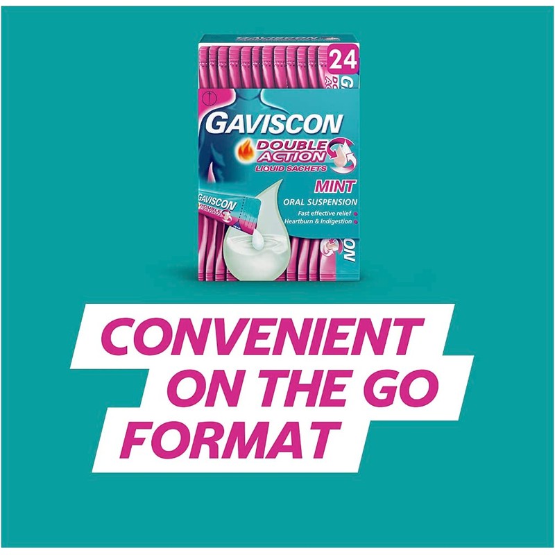 Gaviscon Double Action Heartburn & Indigestion Mint Flavour Sachets 24x10ml,