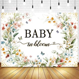 InMemory Baby in Bloom Baby Shower Backdrop Green Leaves Flowers Butterfly Pregnancy Newborn Party Decorations Banner Wilflower Floral Photography Background 6x4ft