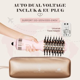Dual Voltage Travel Hair Dryer Brush, Mini Hot Air Brush Styler & Dryer for European Travel, Hair Trends Nano Titanium 2 Inch One Step Hair Dryer and Styler Volumizer Oval Shape