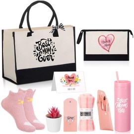 Skylety 10 Pcs Christmas Unique Gift Basket for Women Mother from Daughter Son Kids, Best Mom Gifts for Women, Present Tumbler Socks for Wife from Husband(Pink,Elegant Style)
