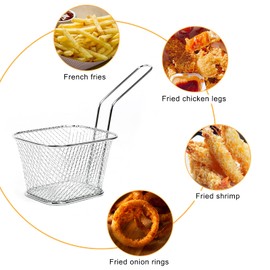 FreeTec Set of 8 Mini Roasting Baskets Stainless Steel Frying Baskets for Serving French Fries Shrimp Onion Rings