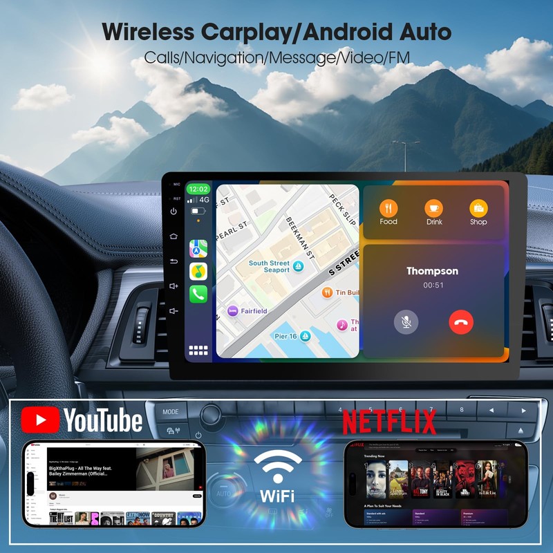 Wireless Double Din Car Stereo with Apple CarPlay/Android Auto,Carplay Screen