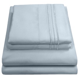 Queen Size Bed Sheets - Breathable Luxury Sheets with Full Elastic & Secure Corner Straps Built In - 1800 Supreme Collection Extra Soft Deep Pocket Bedding Set, Sheet Set, Queen, Misty Blue