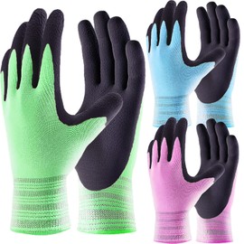 Toptekhans 3 Pairs Gardening Gloves for Women and Men Superior Grip Garden Gloves with Latex Coated Comfortable Breathable Work Gloves (S(7'))